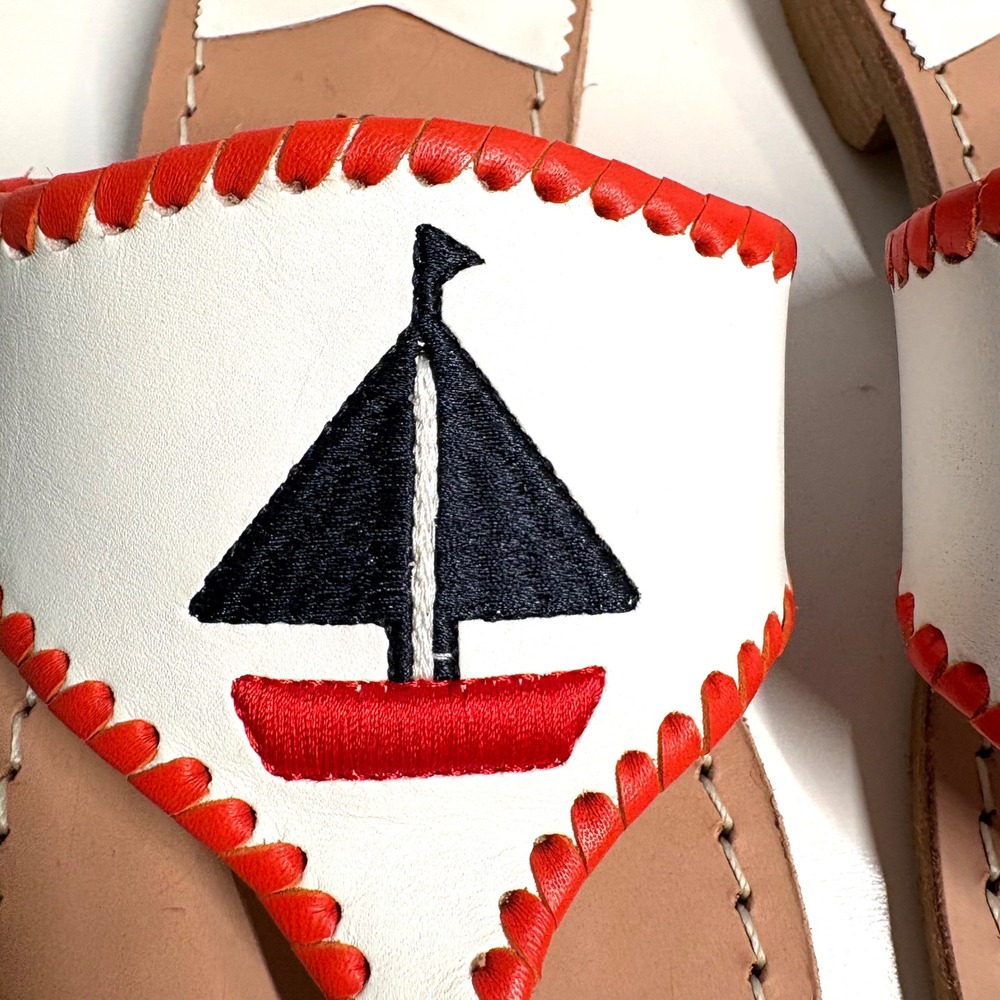 Jack Rogers Women's White Sailboat Leather Thong Sandals in Size 6.5 - Picture 3 of 9